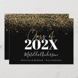 black gold script modern elegant graduation  invitation