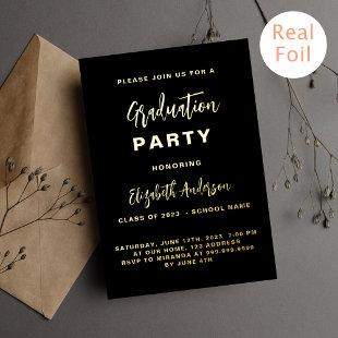Black gold simple graduation party foil invitation