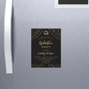 Black gold stars graduation party luxury magnetic invitation