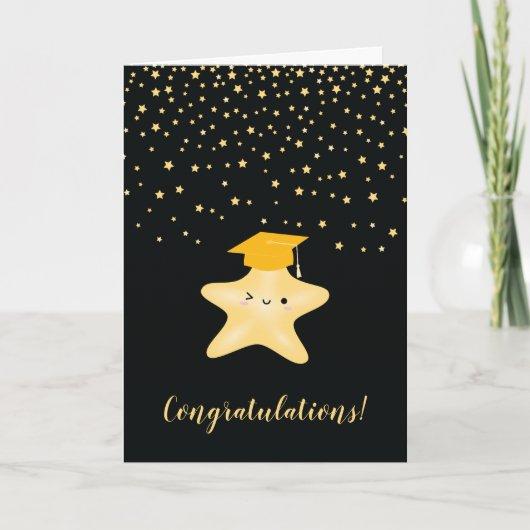 Black & Gold Super Star Graduation Congratulations Card