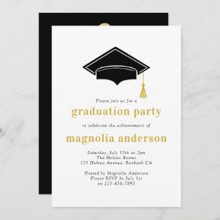 Black Gold Typography Graduation Party  Invitation
