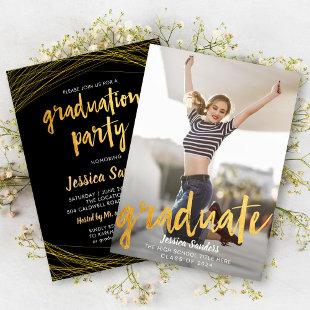 Black & Gold Typography Photo Graduation Party Invitation
