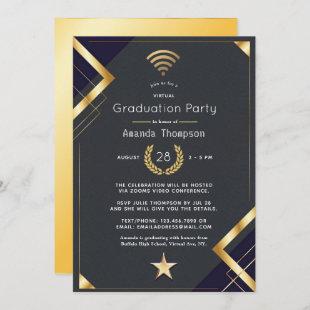 Black & Gold Virtual Graduation Party Certificate Invitation