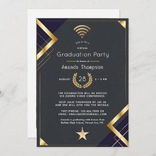 Black & Gold Virtual Graduation Party Photo Invitation