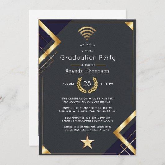Black & Gold Virtual Graduation Party Photo Invitation