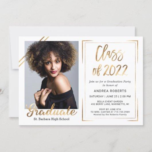 Black Gold White Class of 2022 Photo Graduation Invitation