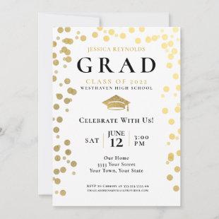 Black Gold White Confetti Photo Graduation Party I Invitation