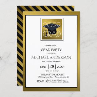 Black Gold White Male Graduate Graduation Party Invitation