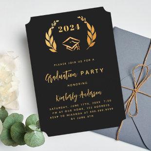 Black gold wreath 2024 luxury Graduation Party Invitation