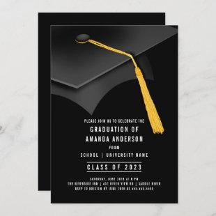 Black Grad Cap Black Graduation Party Invitation