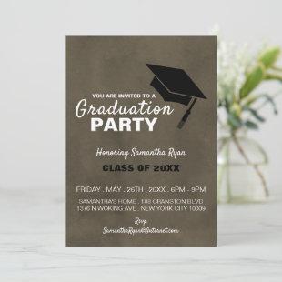 Black Grad Cap, Graduation Party Invitation