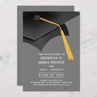Black Grad Cap Gray Graduation Party Invitation