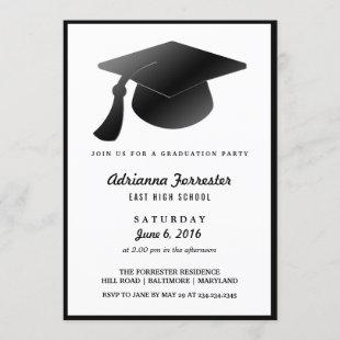 Black Graduation Hat Modern Graduation Party Invitation