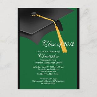 Black Green Grad Cap Graduation Party Invitation