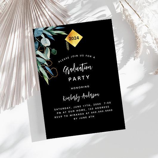Black greenery cap 2024 luxury graduation party invitation