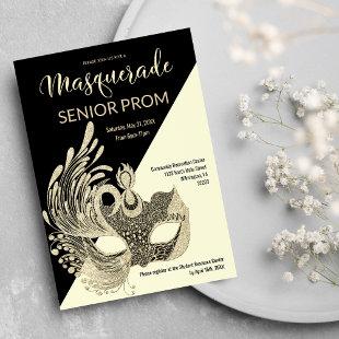 Black Ivory Gold Glitter Masquerade Prom Invitation
