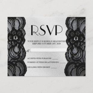 Black Lace and Satin RSVP Invitation Postcard