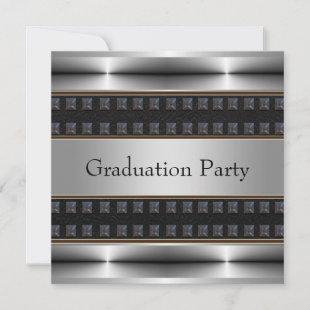 Black Leather Chrome Boys Graduation Party Invitation