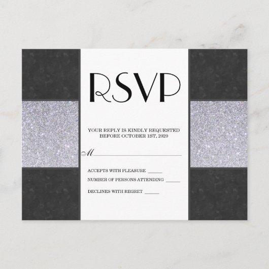 Black Marble and Silver Glitter Panel Design Invitation Postcard