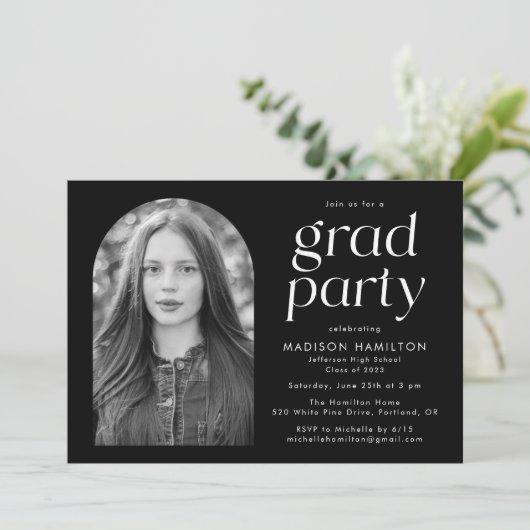 Black | Modern Minimalist Photo Graduation Party Invitation