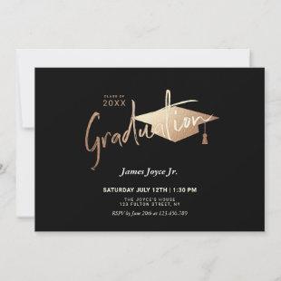 Black Modern Simple Minimalist Graduation Party Invitation