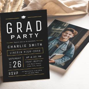 Black Modern Simple Typography Graduation Party Invitation
