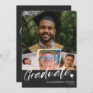 Black Modern Snapshot Collage Graduation Invitation
