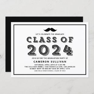 Black Mustache Class of 2024 Retro Graduation Invitation