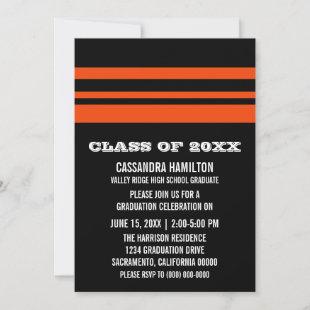 Black/Orange Bold Stripe Graduation Invite