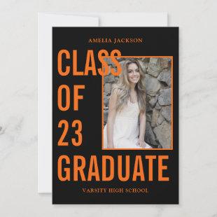 Black & Orange Class Of 23 Photos Graduation Party Invitation