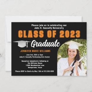 Black Orange Graduate Photo 2023 Graduation Party Invitation
