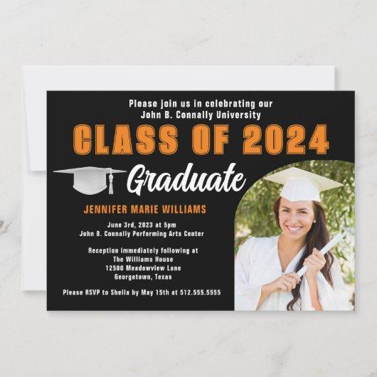 Black Orange Graduate Photo 2024 Graduation Party Invitation