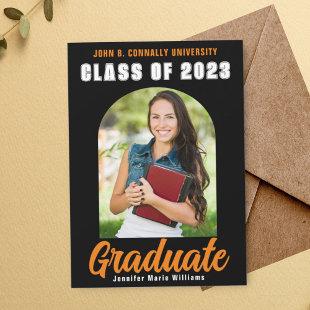 Black Orange Graduate Photo Modern Bold Graduation Announcement