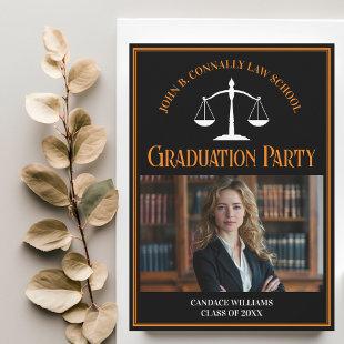 Black Orange Law School Photo Graduation Party Invitation