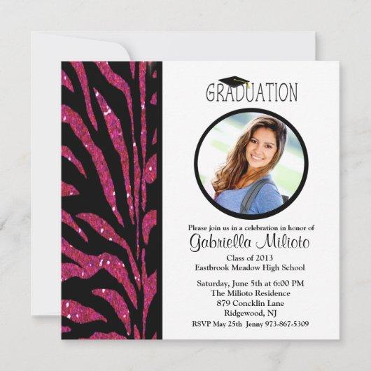 Black & Pink Zebra Photo Graduation Invitation