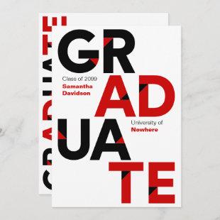 Black & Red Big Bold Angle-Cut Letters Graduation Invitation