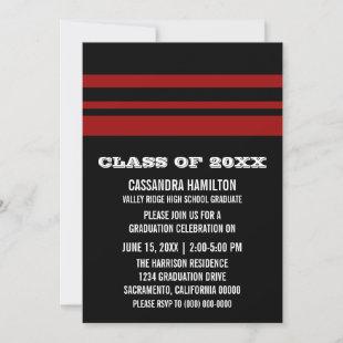 Black/Red Bold Stripe Graduation Invite