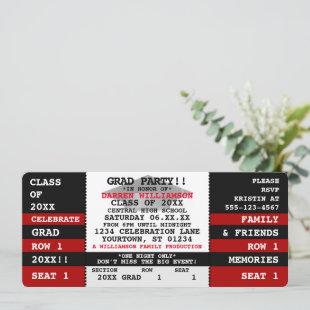 Black|Red Concert Ticket Grad Party Invitation