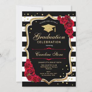 Black Red Gold Graduation Party Invitation