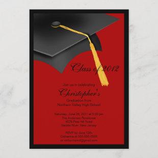 Black Red Grad Cap Graduation Party Invitation