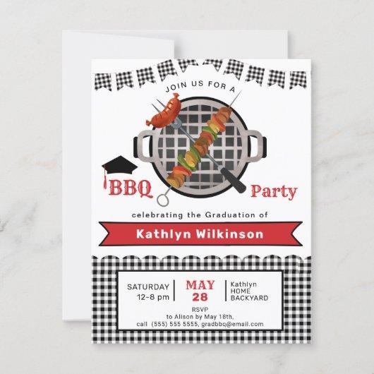 Black Red Grill and Chill Graduation BBQ Party Invitation