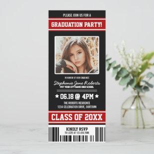 Black|Red Sporty Graduation Party Ticket Invitation