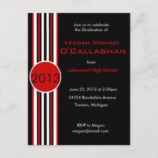 Black & Red Striped Graduation Party Invitation