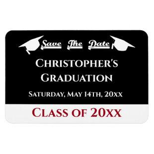 Black Red White Graduation Cap Save The Date Magnet