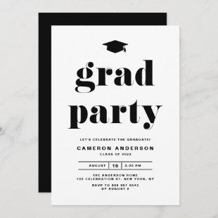 Black Retro Bold Typography Graduation Party Invitation