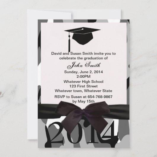 Black  Ribbon And Gray Camo Graduation Invitation