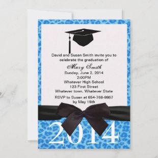 Black Ribbon Blue Leopard Graduation Invitation
