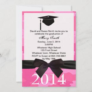 Black  Ribbon Pink Camouflage Graduation Invite