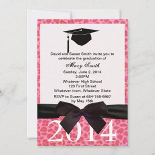 Black Ribbon Pink Leopard Graduation Invitation