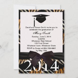 Black Ribbon Zebra And Tiger Graduation Invitation